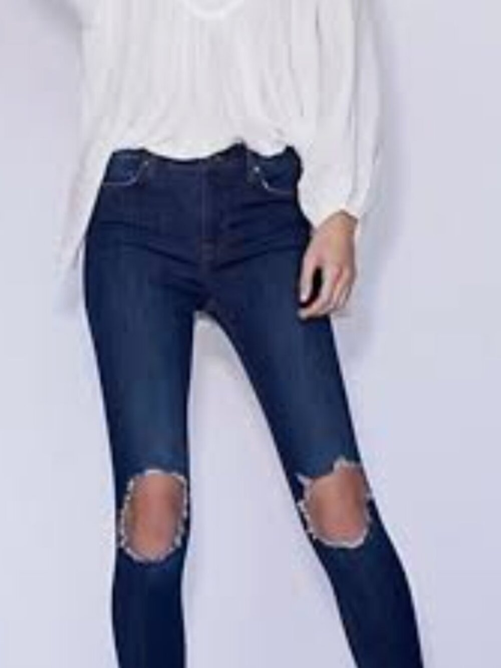 Free People High-Rise "Busted Knee" Skinny Jeans In Dark Blue Indigo - Size 28L